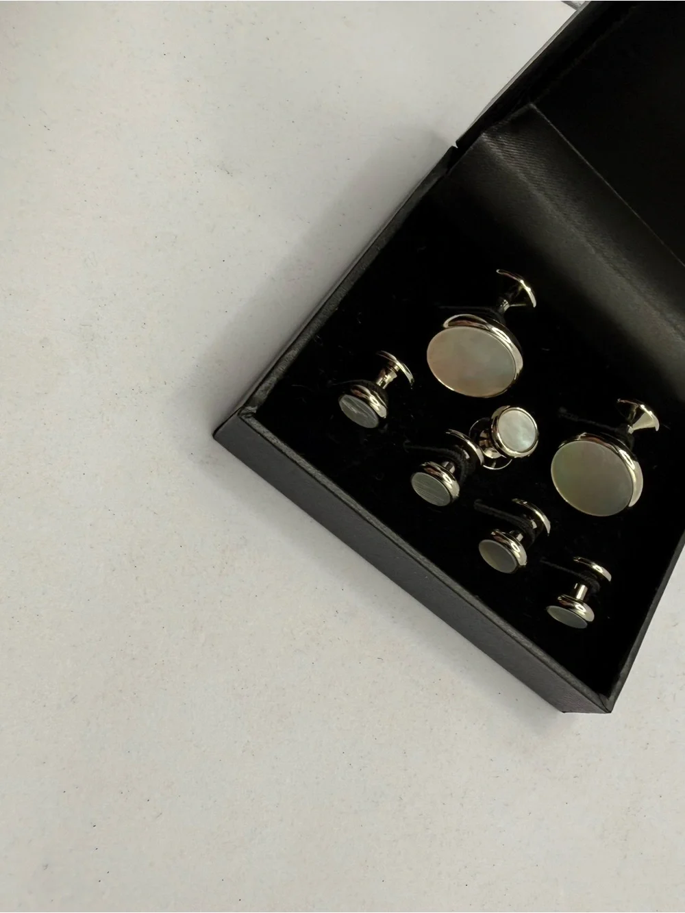 Nordstrom  Inlay Mother of Pearl and Silver Cufflink & Stud Set